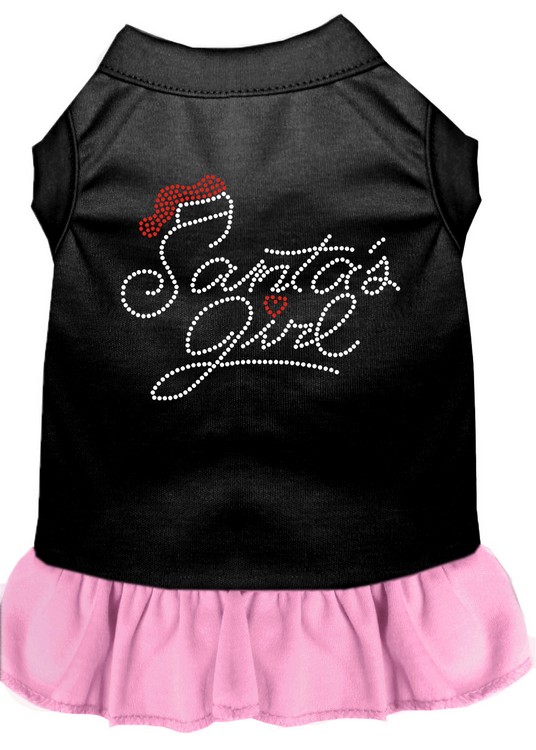 Santa's Girl Rhinestone Dog Dress Black with Light Pink Med